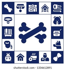 puppy icon set. 17 filled puppy icons.  Simple modern icons about  - Bone, Collar, Cage, Bones, Leash dog, Hamster, Pet, Dog, Dog house, Veterinary, Bowl, Veterinarian, Extending leads