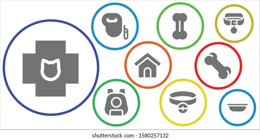 puppy icon set. 9 filled puppy icons.  Simple modern icons about  - Veterinary, Leash dog, Bone, Pet, Collar, Dog house, Bowl