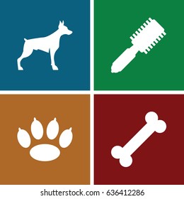 Puppy icons set. set of 4 puppy filled icons such as dog, hair brush, paw