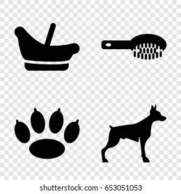 Puppy icons set. set of 4 puppy filled icons such as dog, baby basket, hair brush