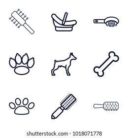 Puppy icons. set of 9 editable outline puppy icons such as dog, baby basket, hair brush, paw