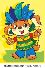Puppy in Indian costume. Cartoon character
