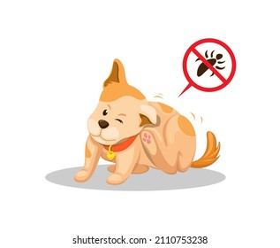 Puppy Itchy Cause Lice, Pet Problem Parasite Skin Illustration Vector