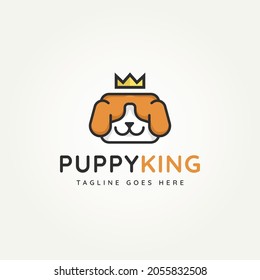 puppy king minimalist flat logo, dog head with king crown pet shop or clinic icon logo vector illustration design