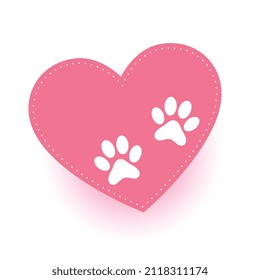 puppy or kitten paw print on love heart background