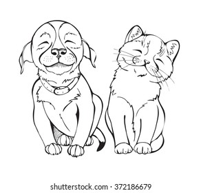 Puppy and kitten, vector illustration