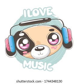 Puppy listening to music illustration for shirt