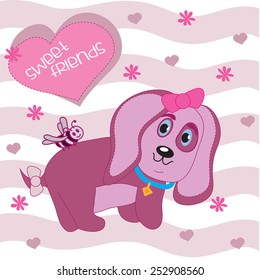puppy with a little bee and flowers vector illustration