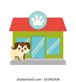 puppy little brown pet shop facade paw print vector illustration eps 10