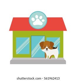 puppy little portrait lovely pet shop facade paw print vector illustration eps 10