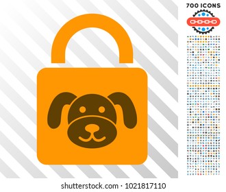 Puppy Lock pictograph with 7 hundred bonus bitcoin mining and blockchain symbols. Vector illustration style is flat iconic symbols designed for bitcoin apps.