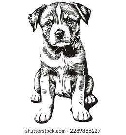 puppy logo, black and white illustration hand drawing puppies
