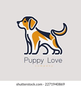 Puppy logo template. Vector illustration of a pet shop. Beagle dog logo