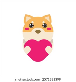 Puppy with love flat icon vector illustration, cute puppy love icon for sticker, mockup, printing vector illustration. 