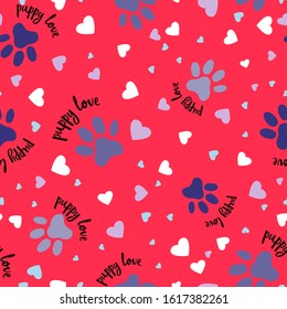 Puppy Love Seamless Vector Pattern. Valentine Love Heart Wallpaper.