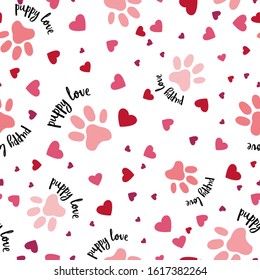 Puppy Love Seamless Vector Pattern. Valentine Love Heart Wallpaper.