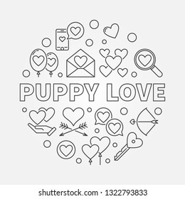 Puppy love vector round minimal illustration in outline style 