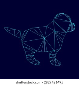 Puppy low poly triangulation triangulated polygonal electric cyan blue vibrant aqua neon color vector illustration image outline contour line style
