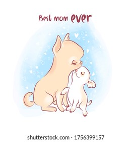 Puppy with mom illustration with phrases in sketch style, Cute vector with funny pets, can be used for your design or print t-shirt or textile, fabric or anything else, vector illustration 10eps