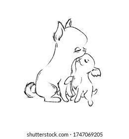 Puppy with mom illustration in sketch style, Cute vector with funny pets, can be used for your design or print t-shirt or textile, fabric or coloring books, vector illustration 10eps