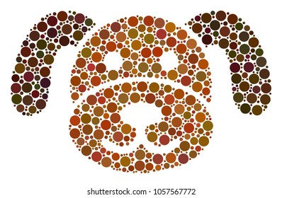 Puppy mosaic of round dots in different sizes and color tinges. Dots are grouped into puppy vector illustration. Vector design concept.