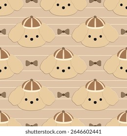 puppy on brown background, fabric pattern, gift wrapping paper, seamless pattern 