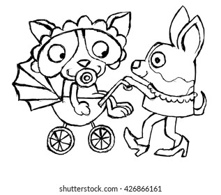 Puppy on Pram