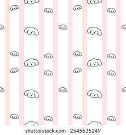 Puppy on white background with pink lines, fabric pattern, gift wrapping paper pattern , seamless pattern 