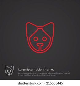 puppy outline thin symbol, red on dark background, logo editable, creative template 
