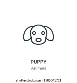 Puppy outline vector icon. Thin line black puppy icon, flat vector simple element illustration from editable animals concept isolated on white background
