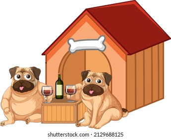 A puppy outside the doghouse illustration