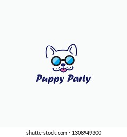 PUPPY PARTY is a fun and cute dog logo stylish in appearance with glasses