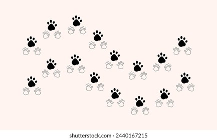 Puppy paw footprint. Dog, and cat paw patterns silhouette vector