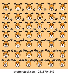 Puppy Paw Prints and Faces as a Pattern
