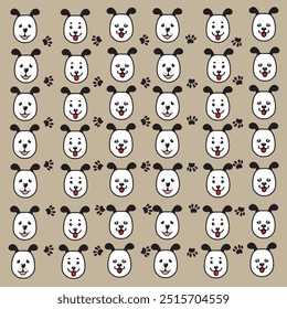 Puppy Paw Prints and Faces as a Pattern