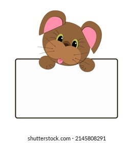 The puppy peeks out from behind an empty sheet, a banner with an empty field for your text