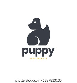 puppy pets sit flat cartoon mascot character modern simple logo design vector icon illustration