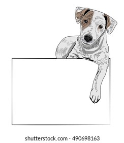 Puppy with a piece of paper. Vector drawing.