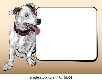 Puppy with a piece of paper. Vector drawing.