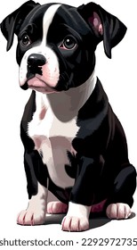 Puppy pitbull breed dog vector head, isolated, transparent background