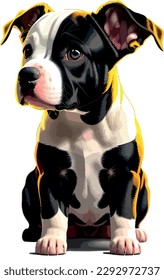 Puppy pitbull breed dog vector head, isolated, transparent background