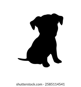 Puppy pitbull sitting silhouette vector flat illustration design on white background.