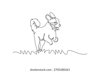 Puppy playing on grass. Cute Animal Concept. Minimalist Continuous Line Drawing Concept. Single line draw design