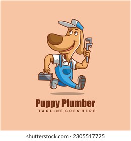 Puppy Plumber Character Mascot Design Logo