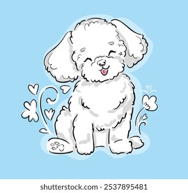 Puppy poodle cute dog cartoon hand drawn vector illustration. Kids t-shirt print, kids wear fashion design, baby shower invitation card.