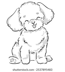 Puppy poodle cute dog cartoon hand drawn vector illustration. Kids t-shirt print, kids wear fashion design, baby shower invitation card.