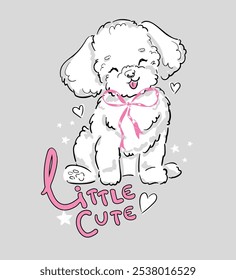 Puppy poodle cute dog cartoon hand drawn vector illustration. Kids t-shirt print, kids wear fashion design, baby shower invitation card.