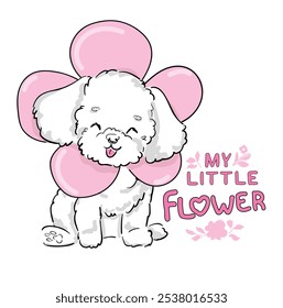 Puppy poodle cute dog cartoon hand drawn vector illustration. Kids t-shirt print, kids wear fashion design, baby shower invitation card.