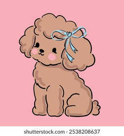 Puppy poodle cute dog cartoon hand drawn vector illustration. Kids t-shirt print, kids wear fashion design, baby shower invitation card