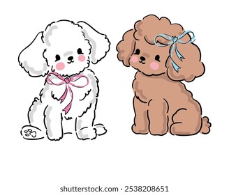 Filhote poodle bonito cão desenho animado à mão desenhado vetor ilustração. Impressão de camiseta infantil, crianças usam design de moda, cartão de convite de chá de bebê